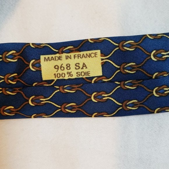 Hermes 100% Authentic Silk Tie  Geometrical Patterns Knots Navy Blue - Picture 3 of 12